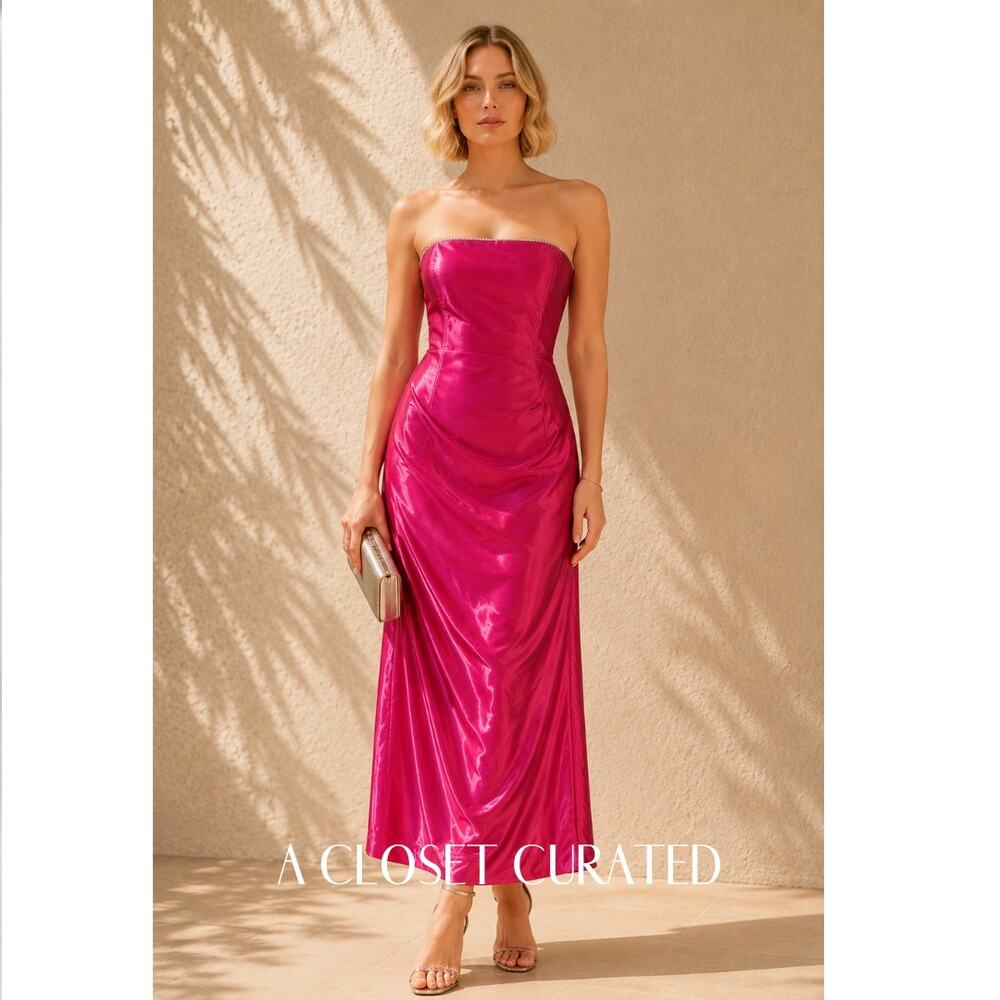 Vintage Y2K Jessica McClintock for Gunne Sax Strapless Maxi Dress Gown XS PINK